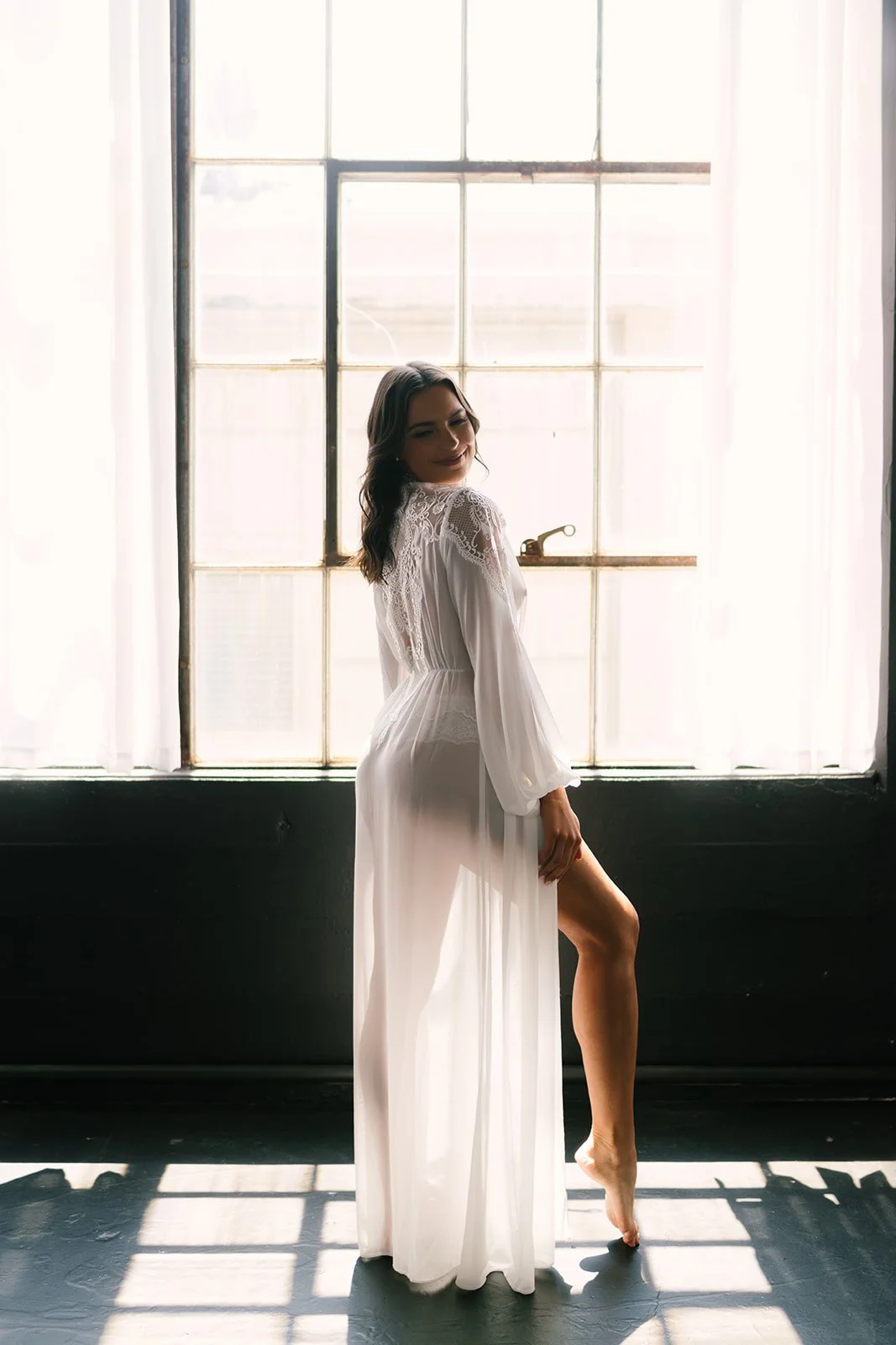 Silhouette portrait in Rochester, NY studio with long robe