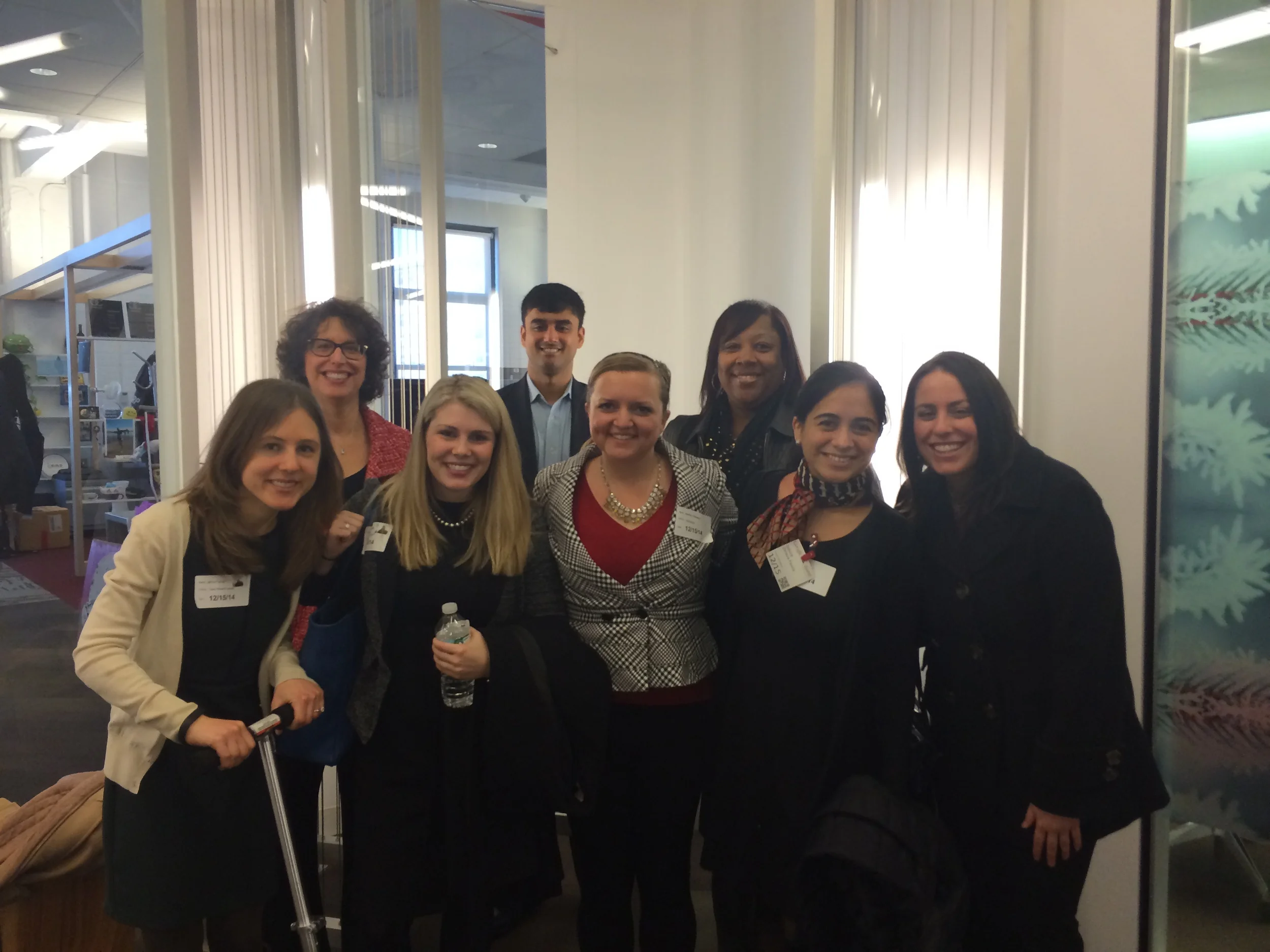 @ Google (from L to R) Jenny Farrall, Stephanie Nowell, Jay Raghavan, Heather Rubacky, Isa Zelaya, Jana Zagorski, and Janice Farrar and Fern O’Neill from career services.