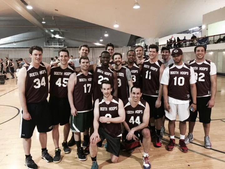 Booth Basketball: Reid Tileston, Kyle Akin, Jared Barnett, Arinze Undegbunam, Dale Michelson, Michael Knapp, Aaron Levitan, Kharay Kenyatta, Brandon Maslar, Jesse Nading, Brian Holtz, Gordon Taylor, Benjamin Hanessian and Paul Rotilie In spite of a slew of injuries to top players, Booth took home 2nd place out of 14 teams.