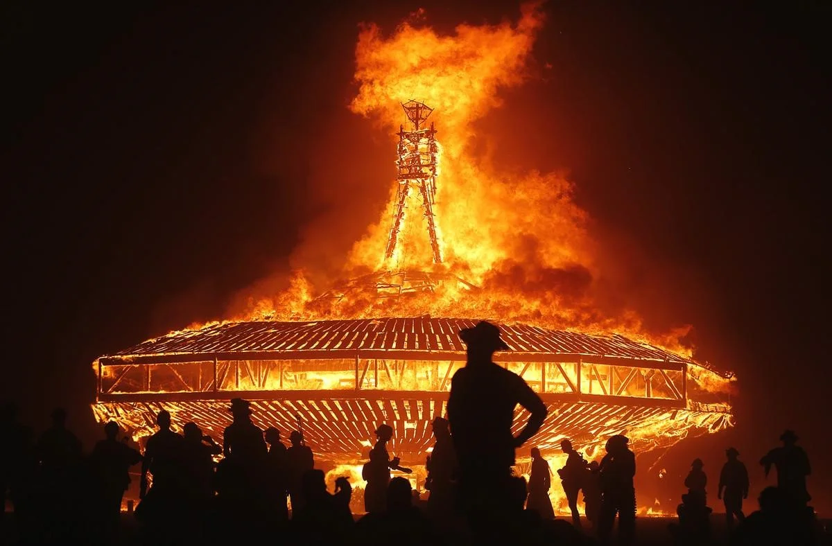 Burning Man, a celebration of art and community, heats up the Black Rock Desert Region of Nevada, Aug 28-Sept 5. Source: theguardian.com, Photograph: Jim Urquhart/Reuters