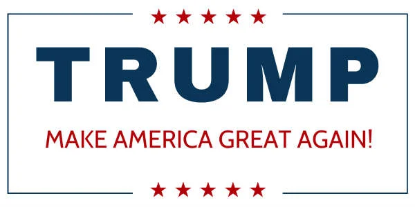 Trump started his campaign with the amateurish Times New Roman and Arial, bold capitalized. As he advanced in the campaign, he changed to a 19 th century font (Grotesk), still bold and capitalized.