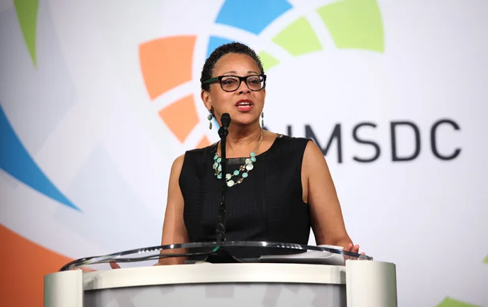 NMSDC president, Joset Wright-Lacy, addresses the 1000’s of conference attendees during the opening reception on Sunday.