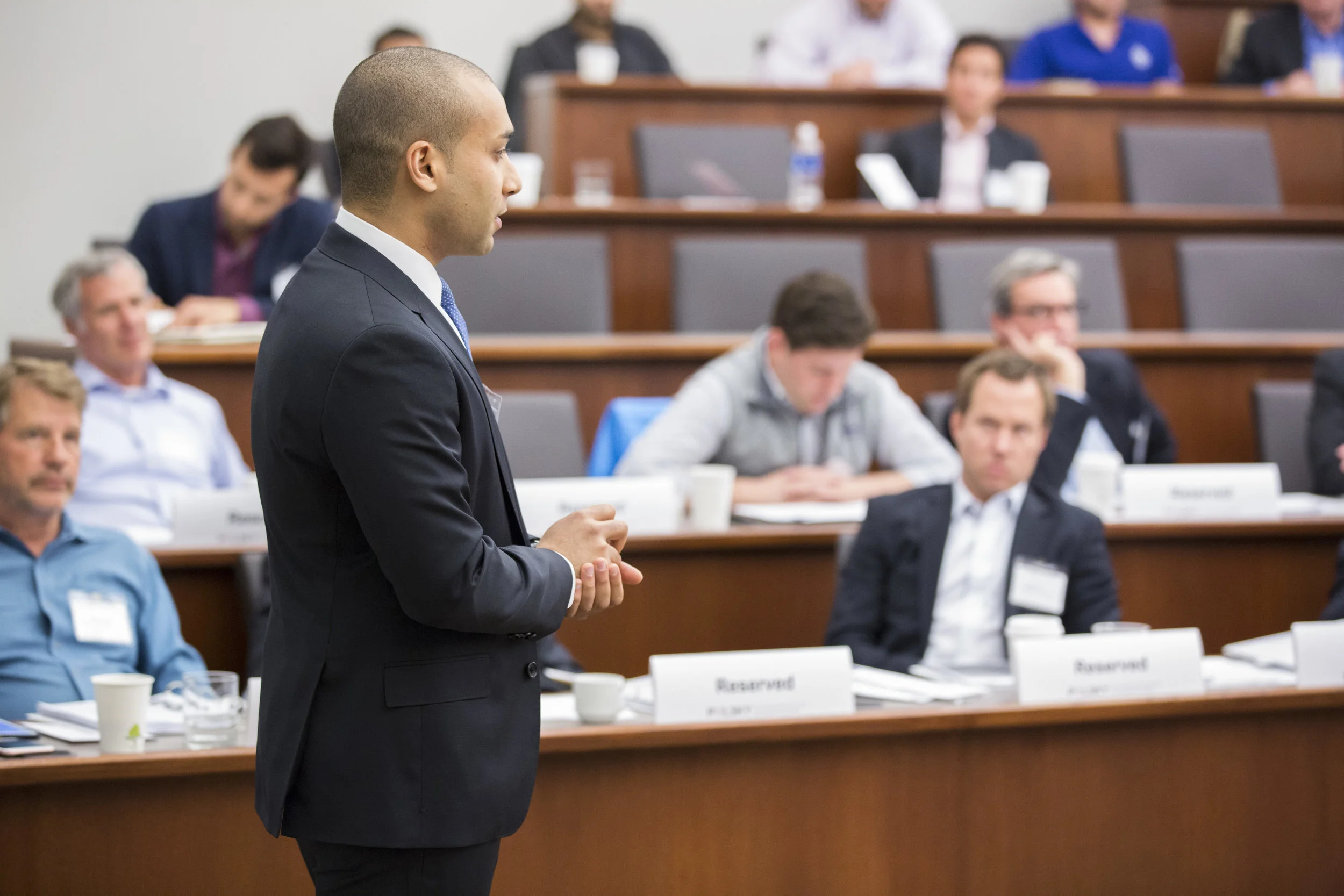 Michael Tadros ('17) of Trailview Partners fields questions from potential investors.