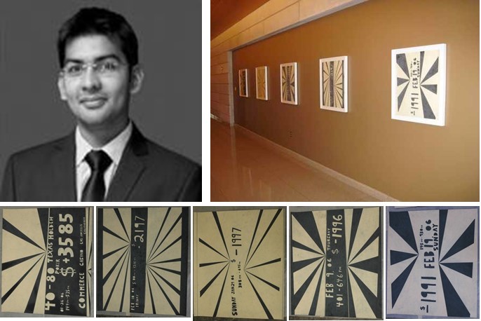 Rahil Bharani, Class of 2018, enlightens us on the secret of Mark Grotjahn's series on Level 1. Seen in installation on the top right and as close ups in Row 2.