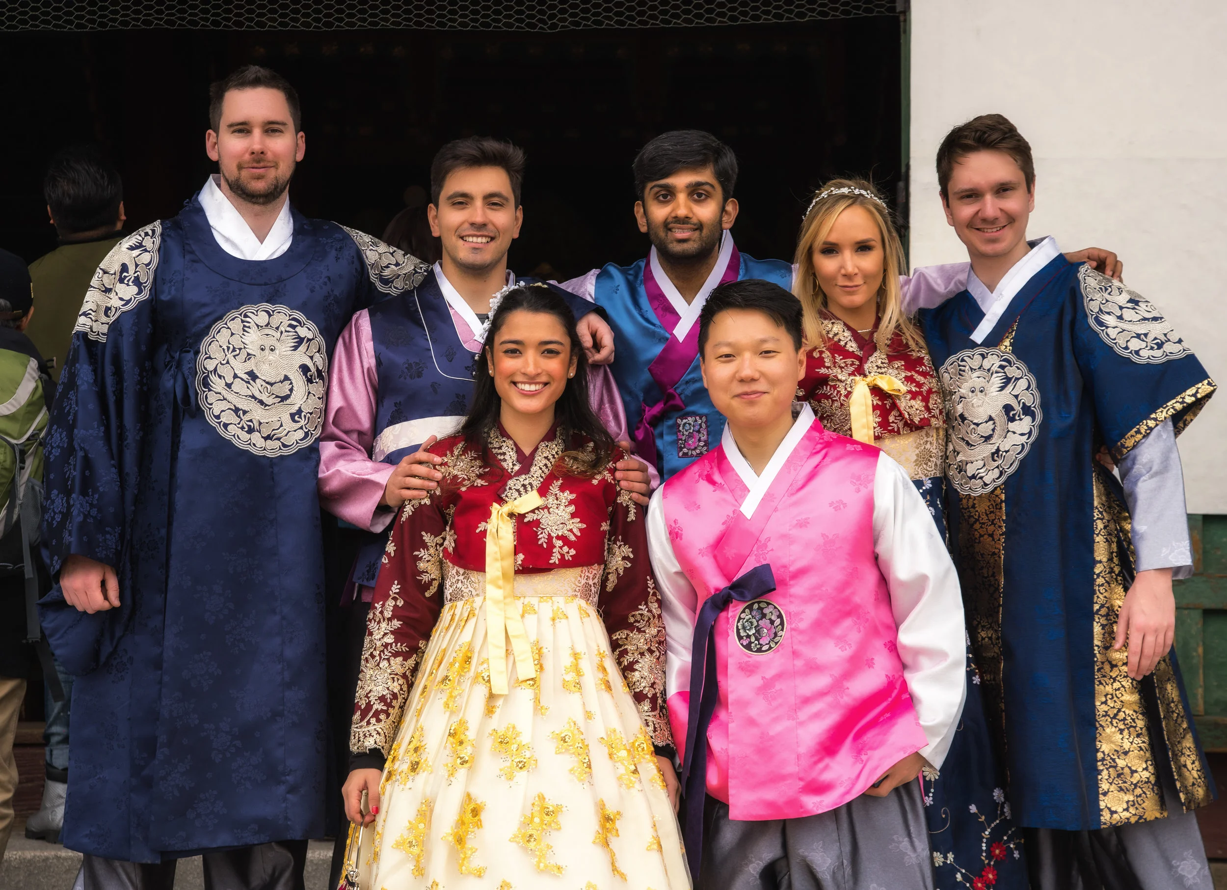 The group wearing Hanbok at the Gyeongbokgung Palace in Seoul