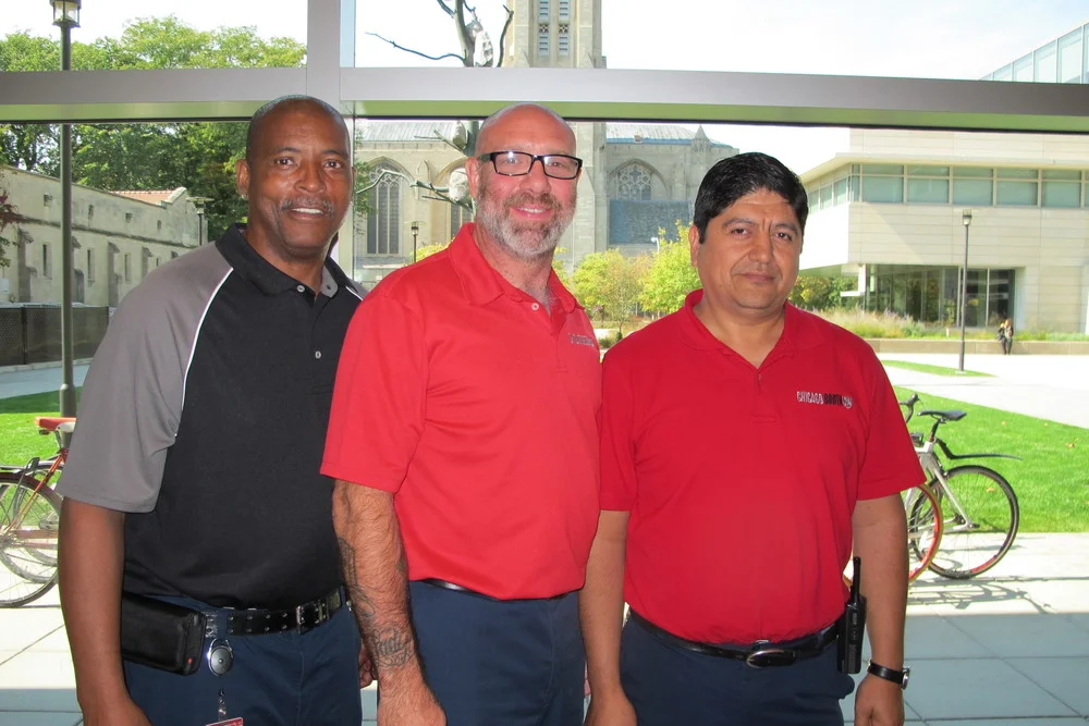 Danny Simmons (left), Dennis Hannum (middle), and Mario Perez help transform the Harper Center into the perfect venue for anything from Nobel prize announcements to happy hours on a daily basis.