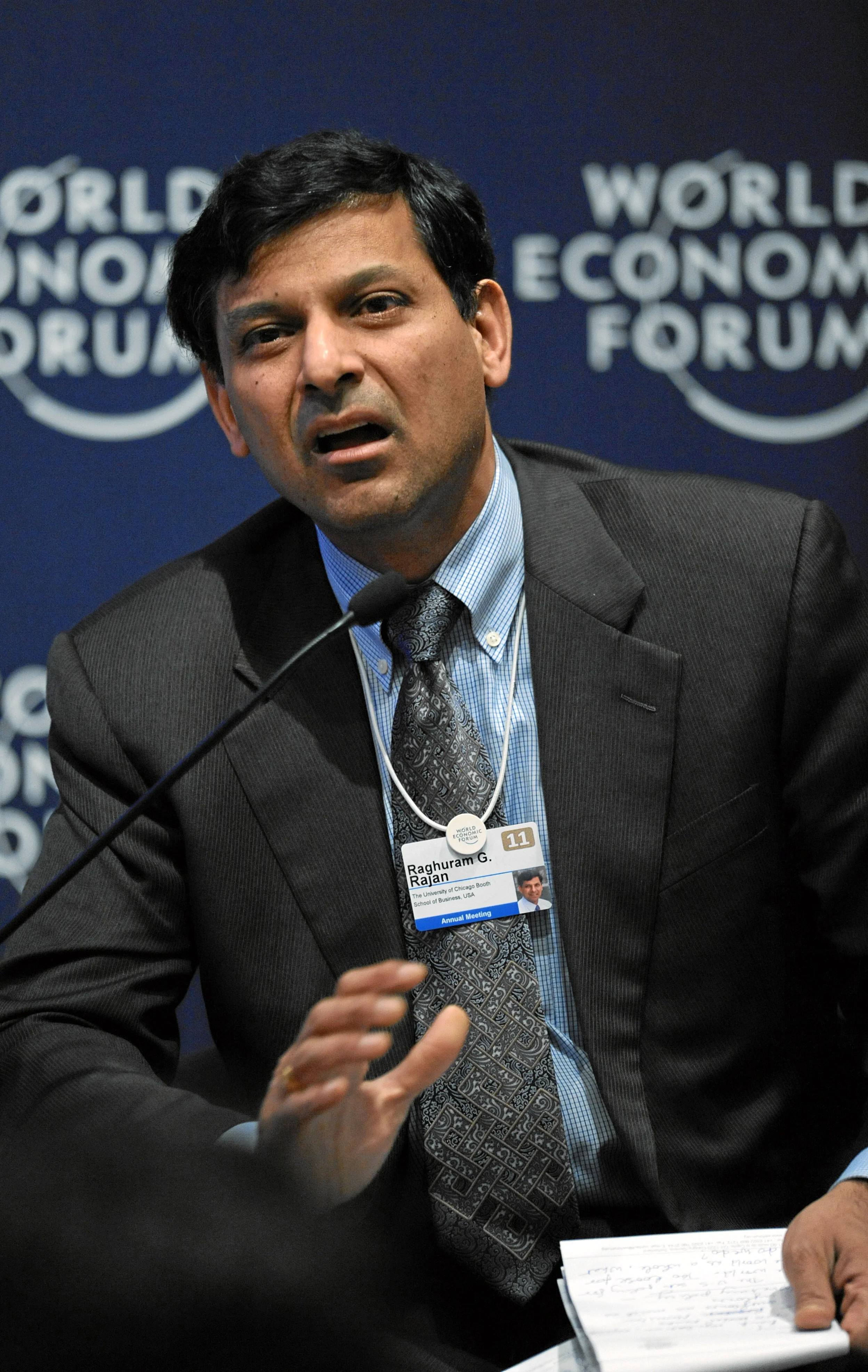Dr. Raghuram Rajan speaking at the World Economic Forum. Dr. Rajan first joined Booth in 1991, and prior to returning in 2016 was the Governor of the Reserve Bank of India