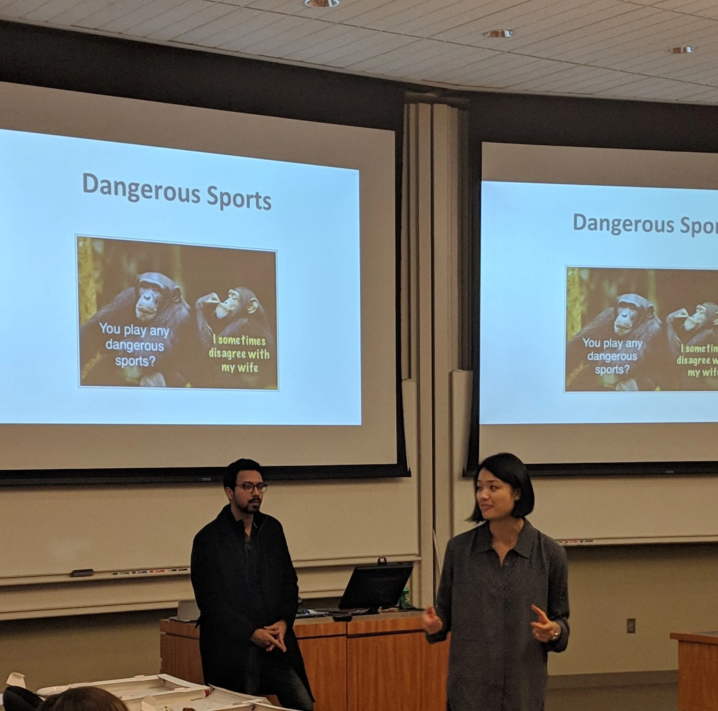 Nakul and Christina, PSCG co-chairs, demonstrate how to use pauses effectively