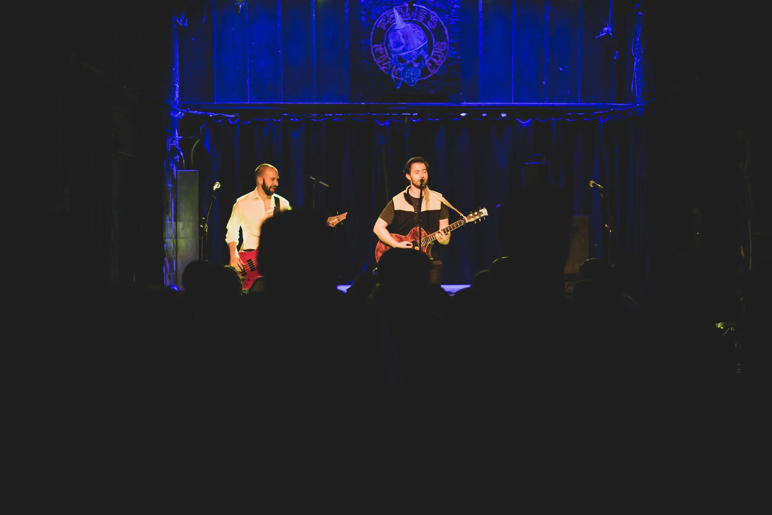 Wyatt Lawyer (left, on bass) and Chris Liquin, in a reunion from their days in a band together in college, close out AudioBooth’s LPF in style.