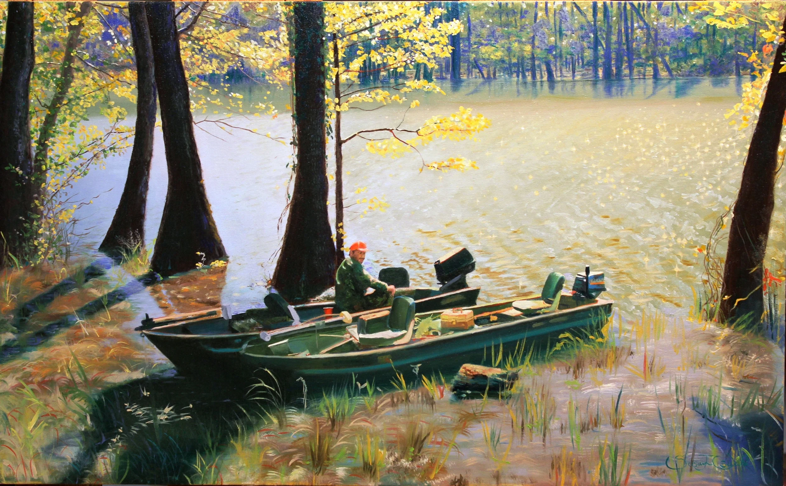 Cater Hall Fishing (26x16), Oil on Canvas