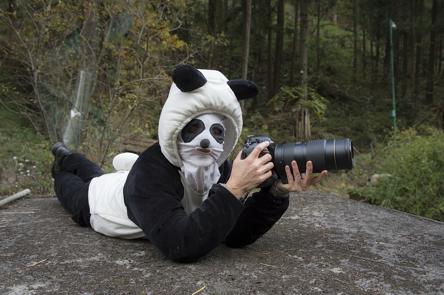Ami Vitale dressed as a panda at China’s Wolong National Nature Reserve, in Sichuan province. 2013 © Ami Vitale