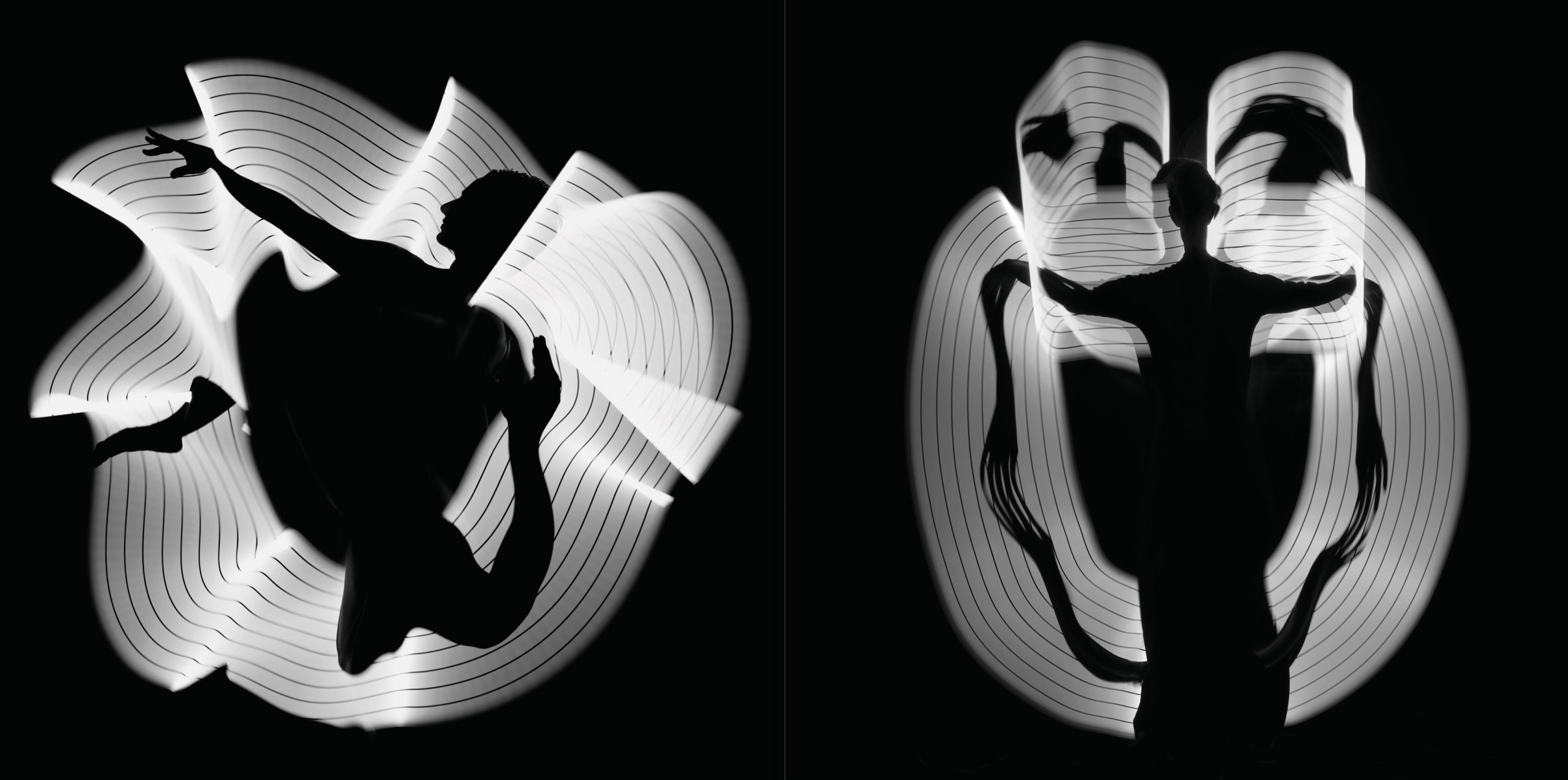 Left: Light Study #1034, Lauren Alzamora, photographed in New York City, April 2006. Right: Light Study # 1040, Kristin and Amy, photographed in New York City, January 2008. © Howard Schatz and Beverly Ornstein