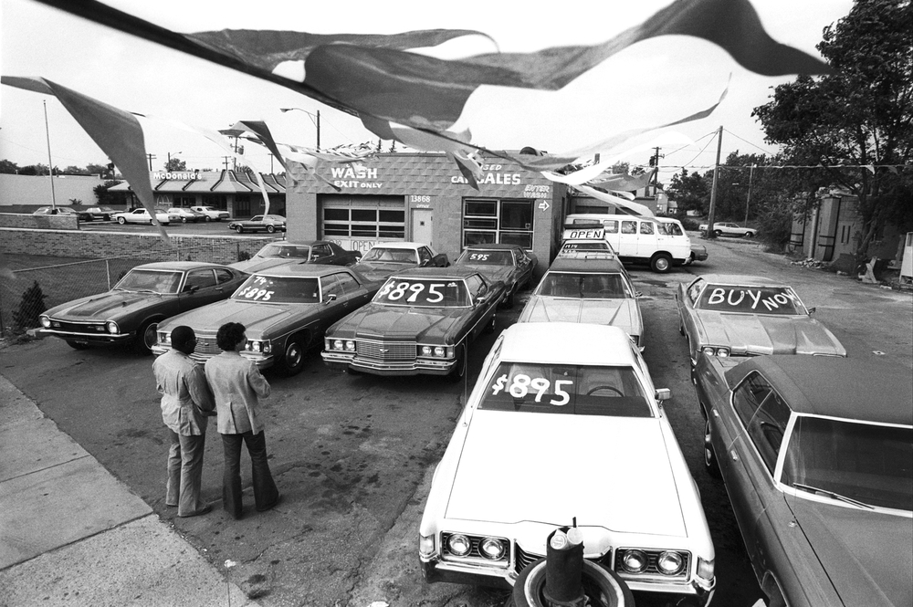  A used car dealer in Detroit, MI during a time when&nbsp;America was severely marked by the recession. September 1980 &nbsp;© Jean-Pierre Laffont 