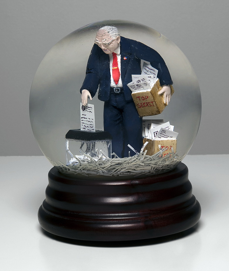   From America the Gift Shop: Dick Cheney shredding secret documents. Snow globe, 6”, 2008 &nbsp;© Phillip Toledano  