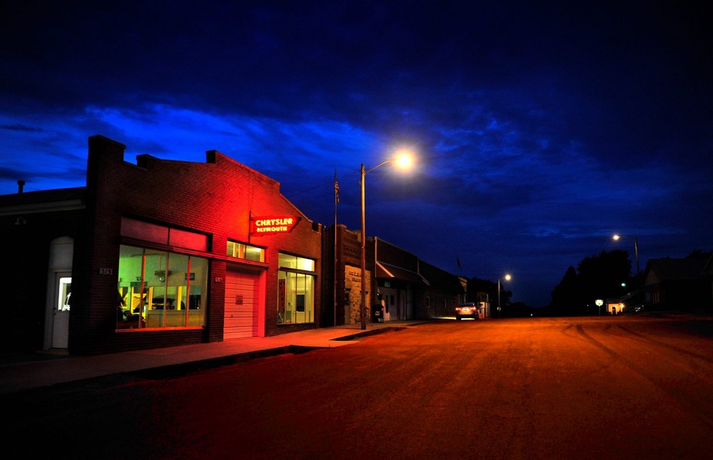   Working on a tough story with the great Eli Saslow in a small town in Nebraska. While taking a back route to get there earlier tonight, I cruised through a section of eastern Kansas and found this lost-in-time hamlet. — in Wetmore, Kansas. © 2015 M