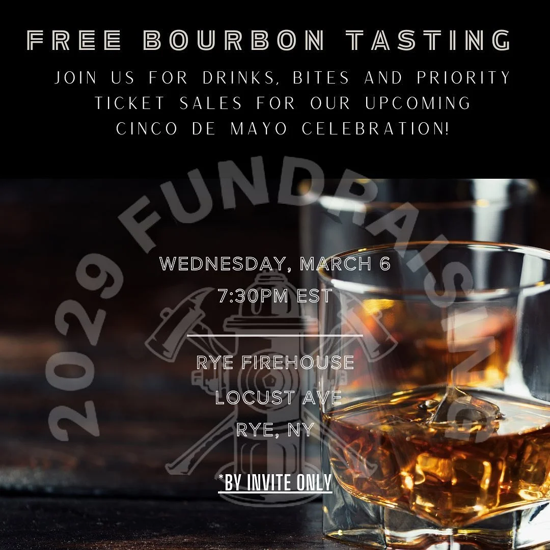 🥃 JOIN US FOR A FREE BOURBON TASTING 🥃 
Wednesday, March 6th at 7:30 PM 
📍 Rye Firehouse, Locust Avenue 
Join us for drinks, bites, and priority ticket sales for our upcoming Cinco de Mayo celebration + fundraiser you won&rsquo;t want to miss! 🎟️