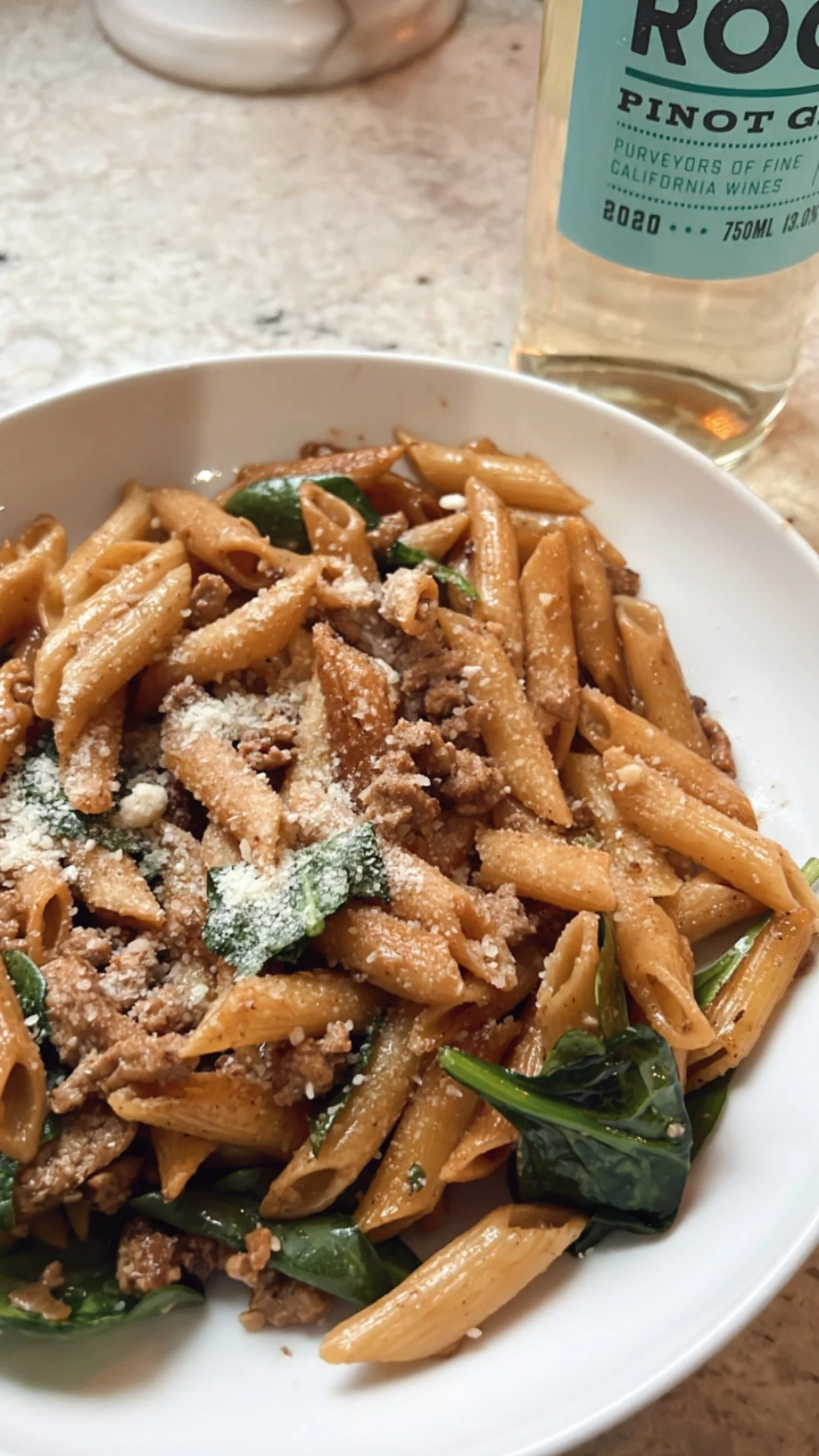 Penne with Ground Turkey and Spinach