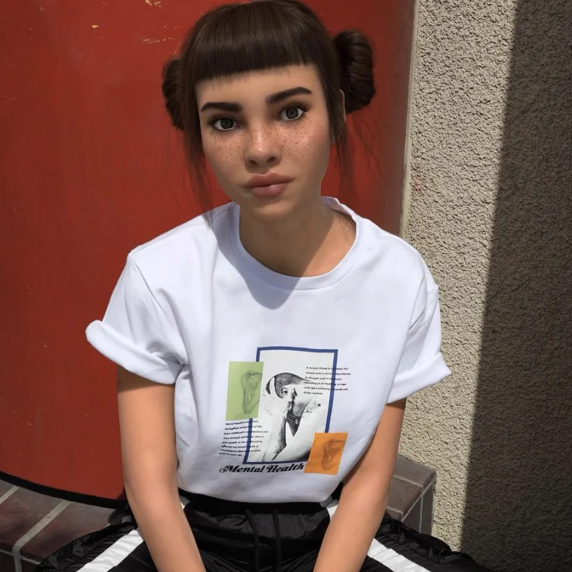 LIL MIQUELA IN MENTAL HEALTH T-SHIRT + GUIZIO NYLON TRACKPANTS // JULY 2018