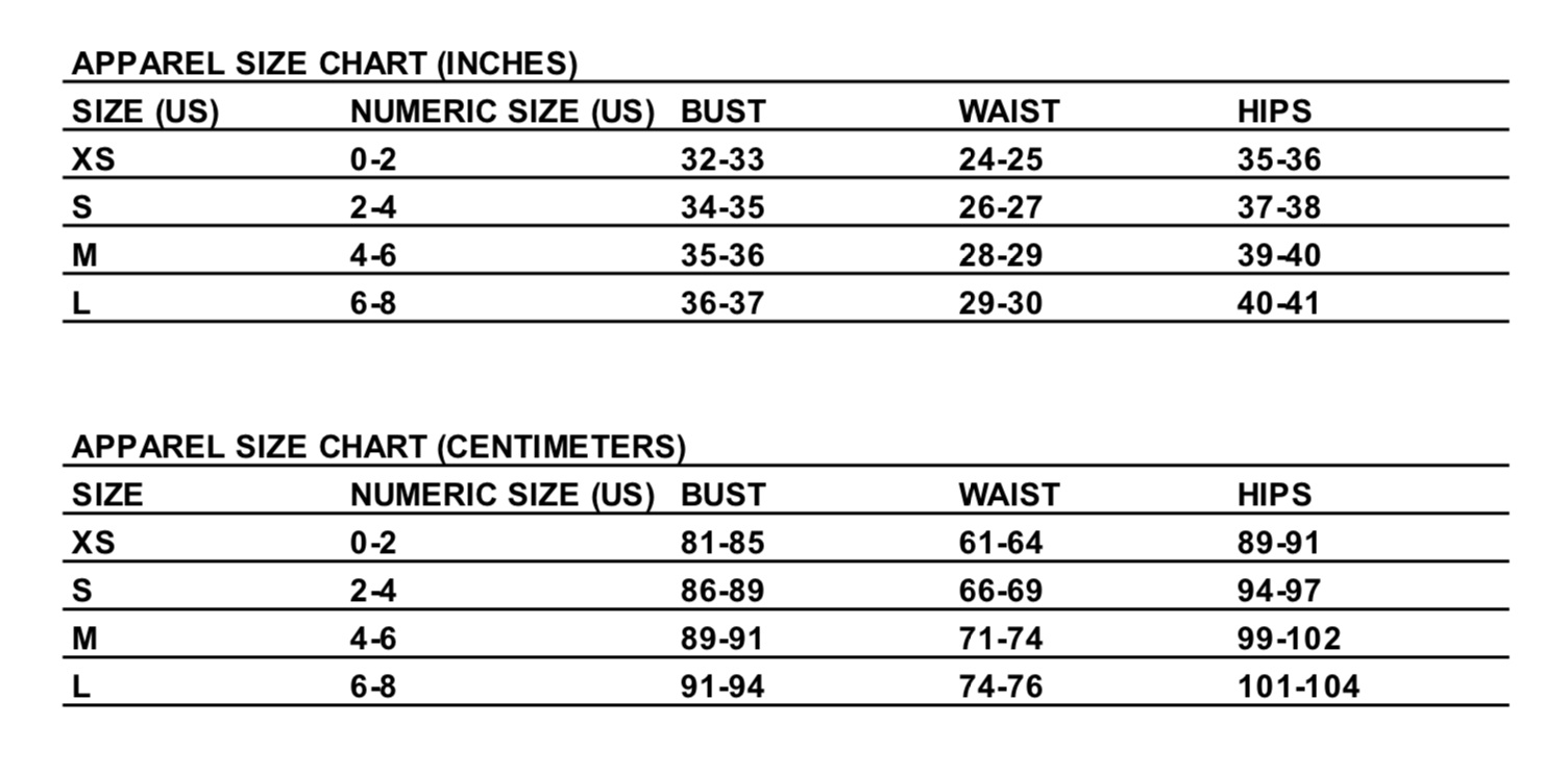 Us 0 Size Chart