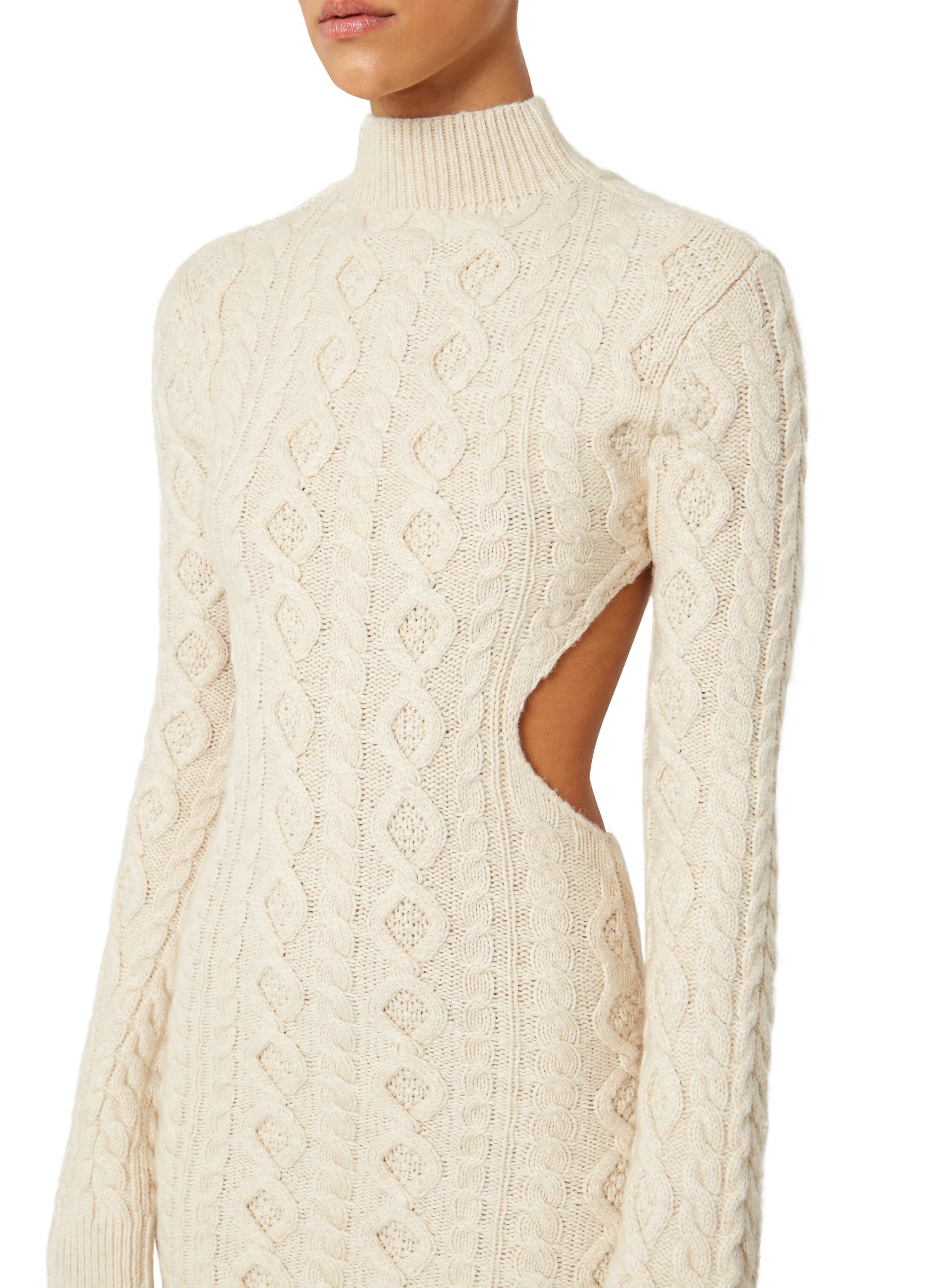 CABLE KNIT BACKLESS TURTLENECK DRESS — DANIELLE GUIZIO