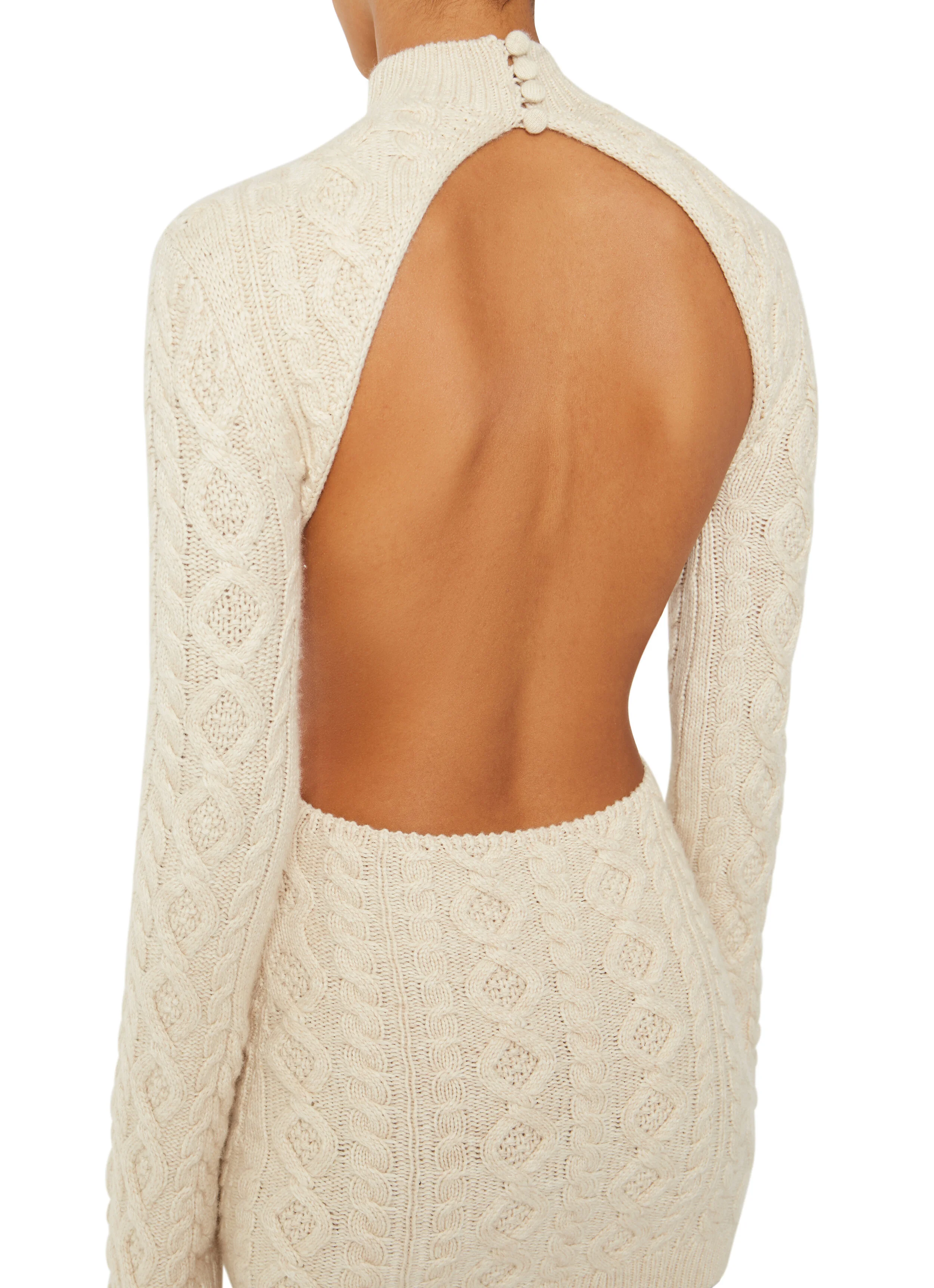 CABLE KNIT BACKLESS TURTLENECK DRESS — DANIELLE GUIZIO
