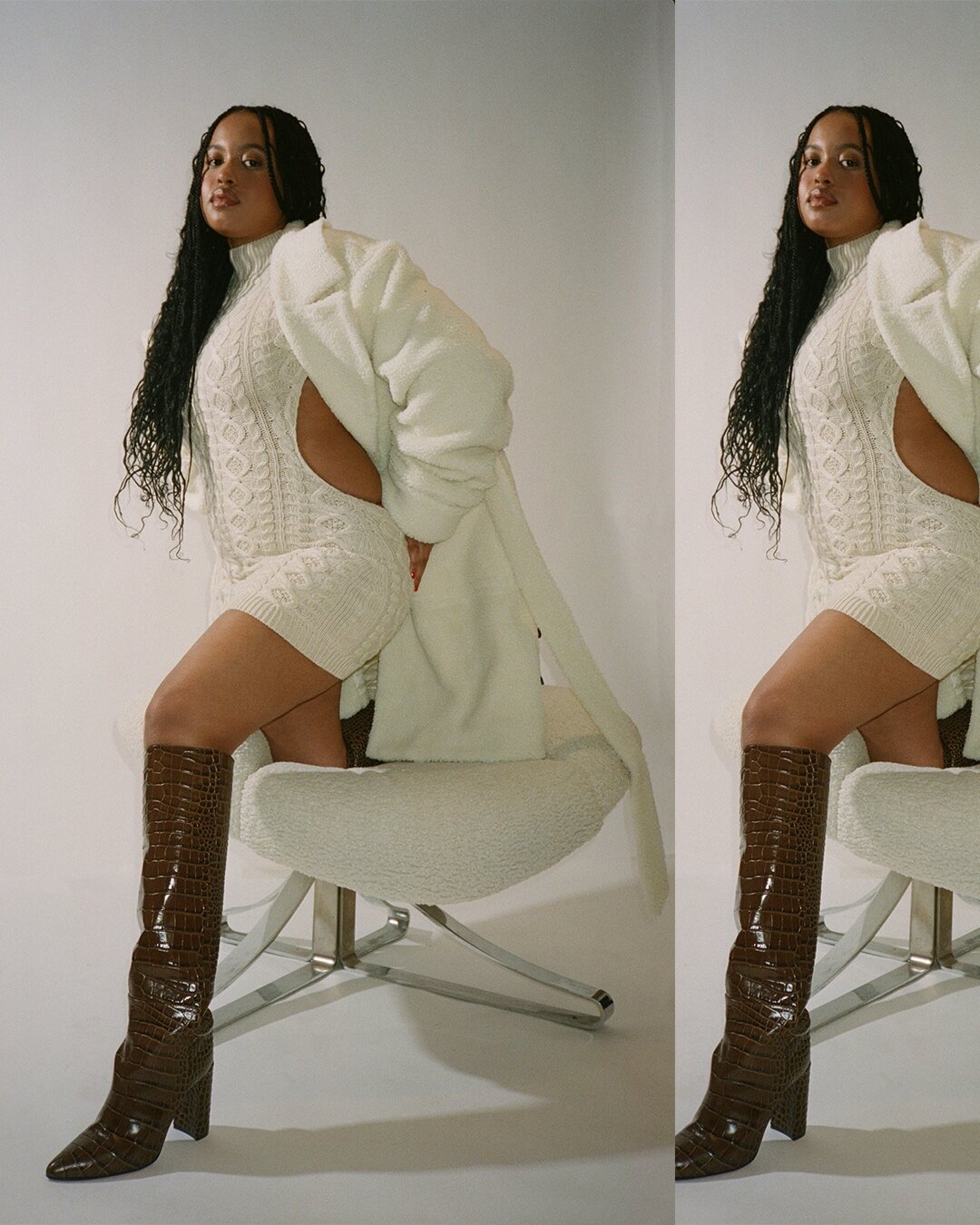 CABLE KNIT BACKLESS TURTLENECK DRESS — DANIELLE GUIZIO