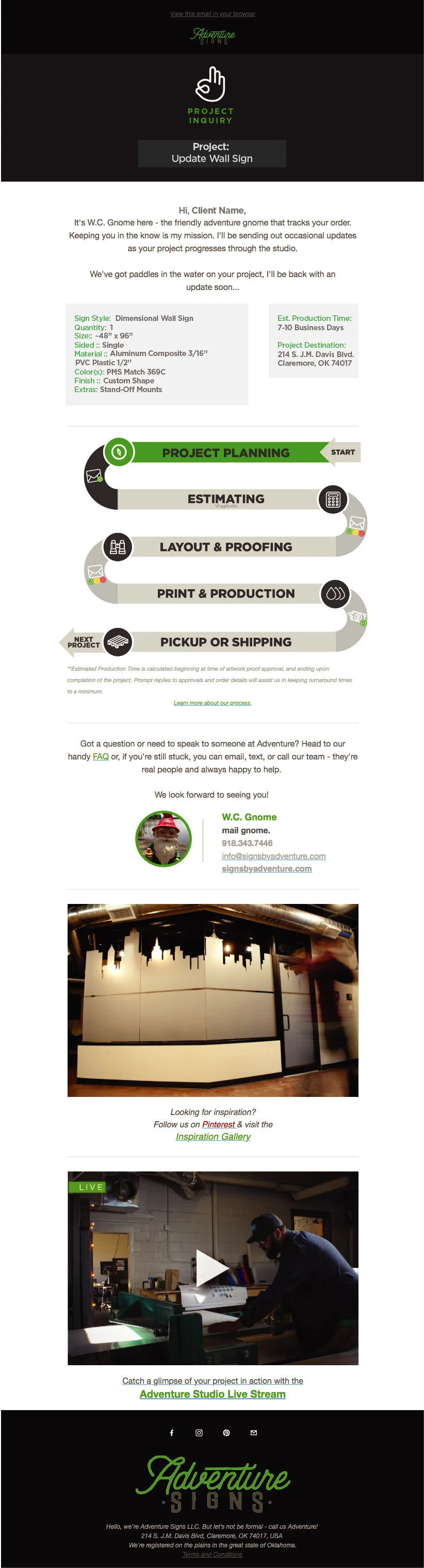  Adventure Signs Project Auto-Update Email  