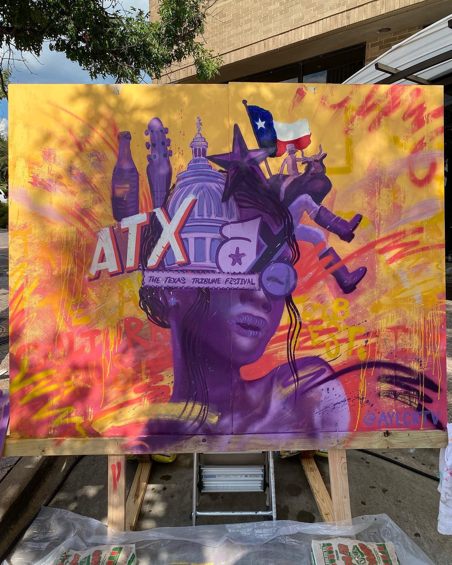 atx aye for the @txculturaltrust #tribfest22
.
.
Live-painted, pop-up style on Congress Ave. This piece found aye home in the @texas_tribune office! Thank you ALL for the opportunity.
.
.
.
#liveart #liveartist #austin #texas #texasart #texasartist #