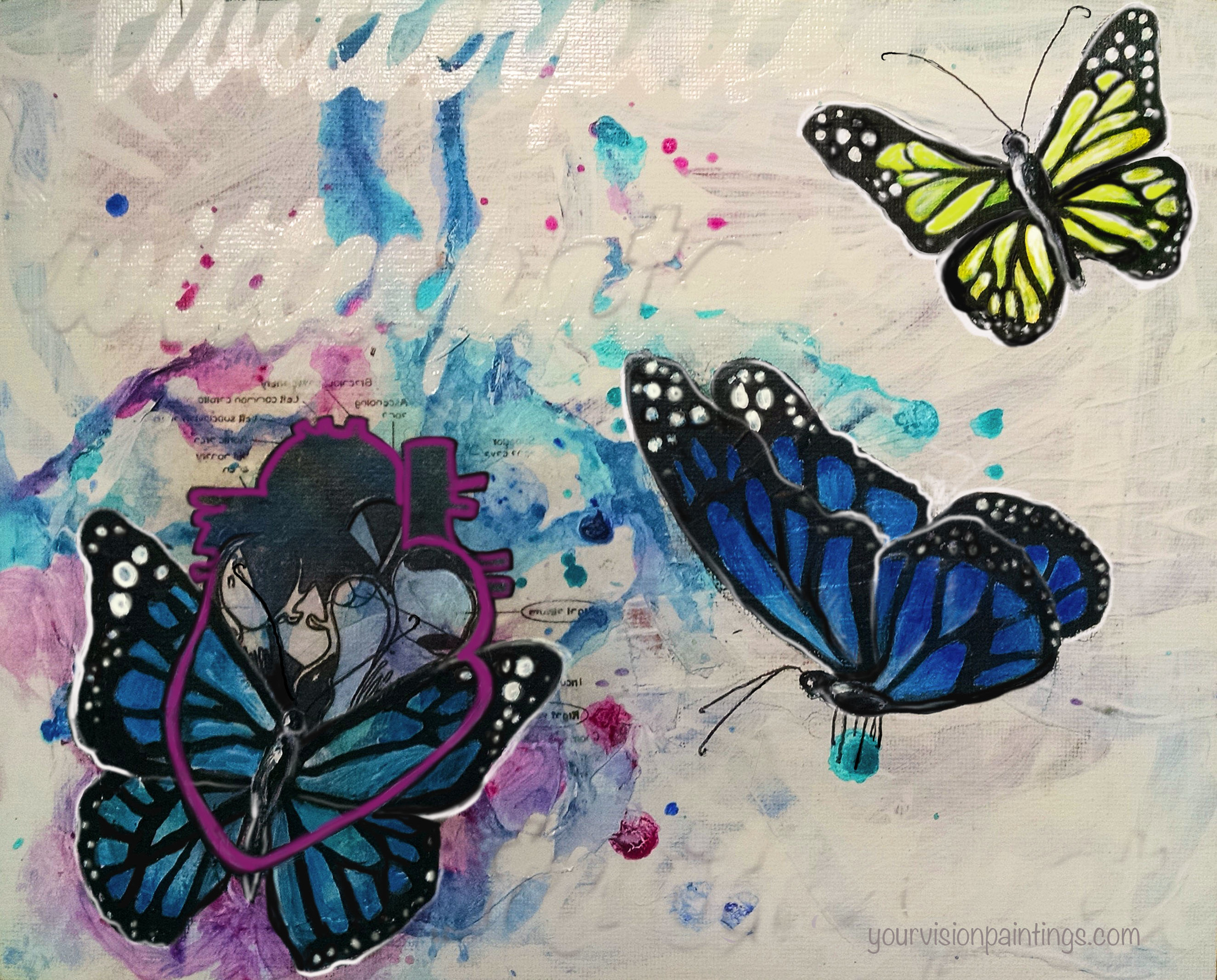 Twitterpated , acrylic & mixed media on board, 8x10