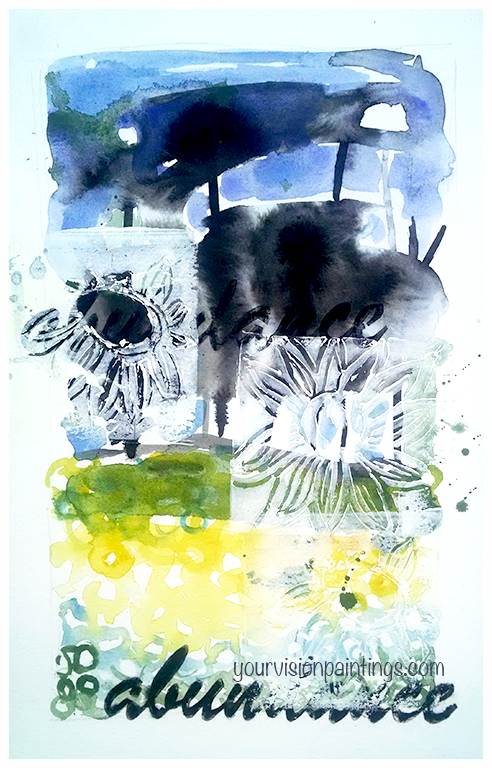 "Abundance/Sunflowers" 2016. Mixed Media on paper, 11x7