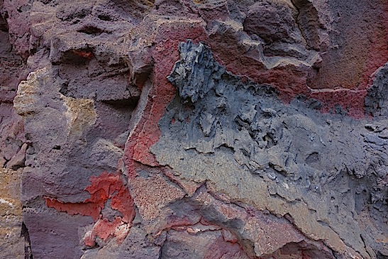 overlapping lava flows with black western fence lizards