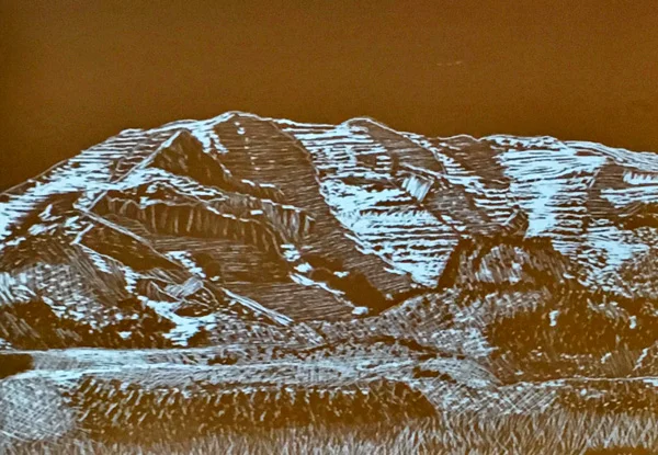 One of Mike's excellent scratchboard drawings of Steens Mountain.