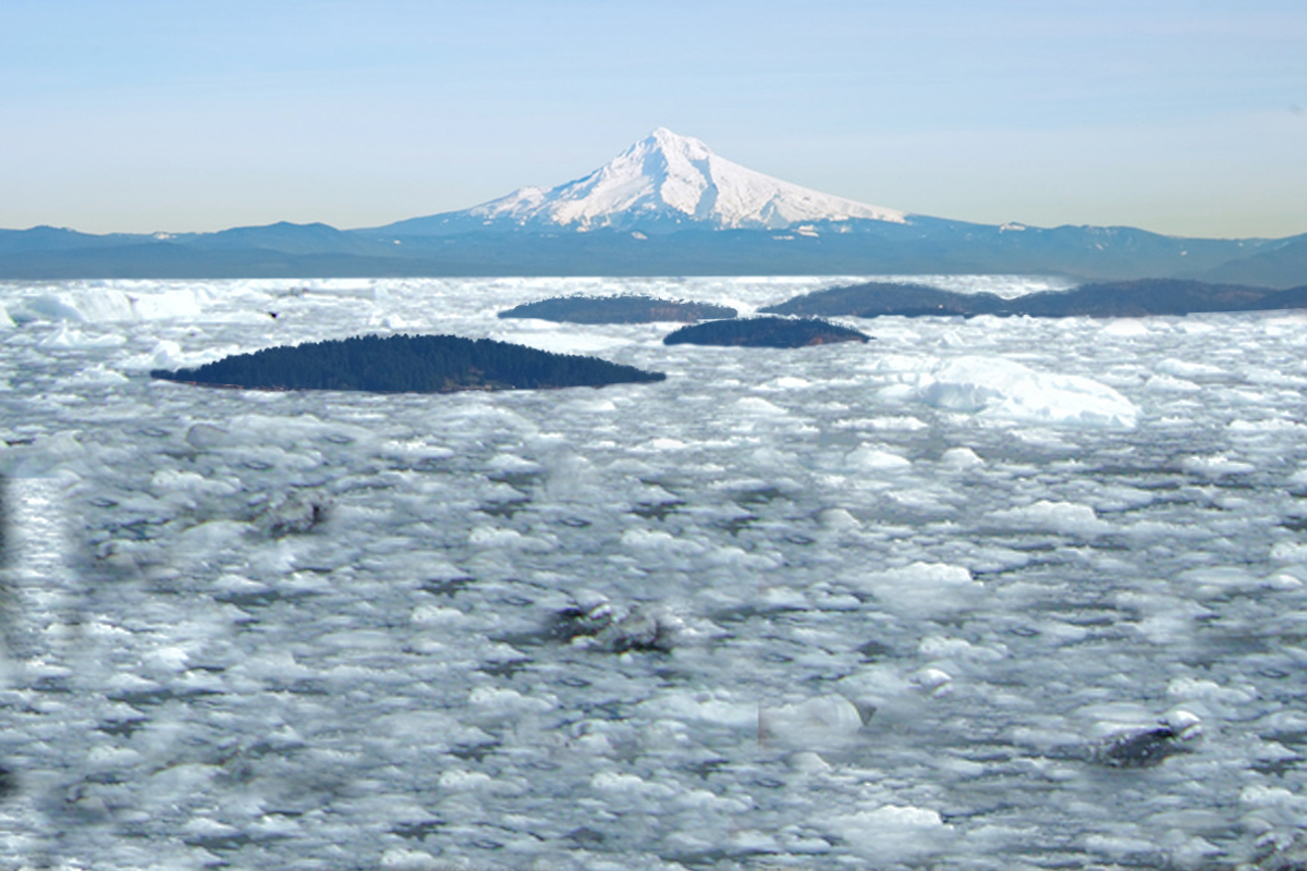 ICE AGE missoula flood waters inundated the portland basin ((Lake allison) scouring thevolcanic buttes in the process.