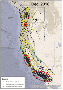 Seismic Station build-out progress as of December 2018 (www.shakealert.org)