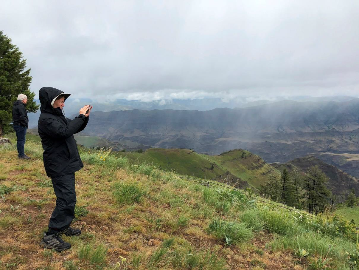 This shot shows the weather on June 20, 2019. A participant, Joyce Mills, is wrapped in winter gear to brave the 39-degree weather.