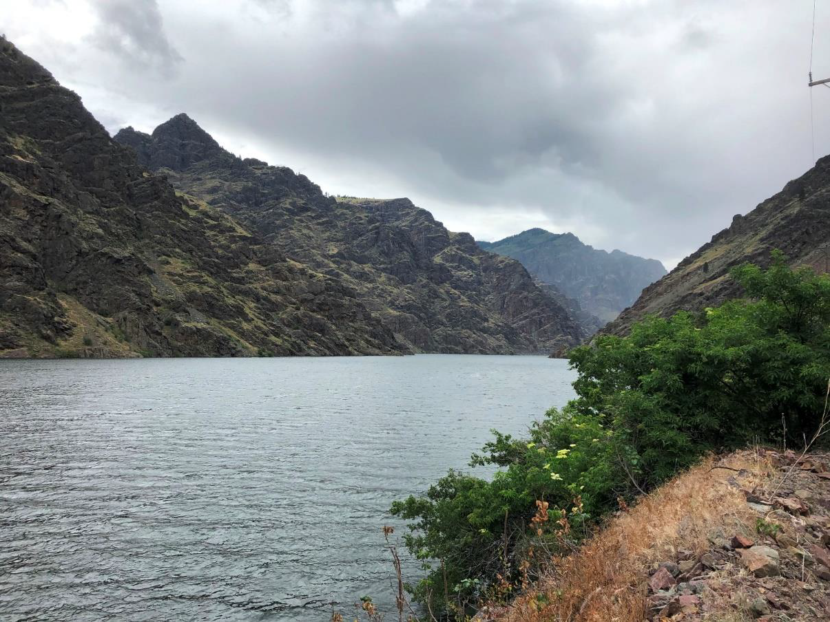 This shot shows the rugged character of the Wild Sheep Creek Formation outcrops near Hells Canyon Dam.