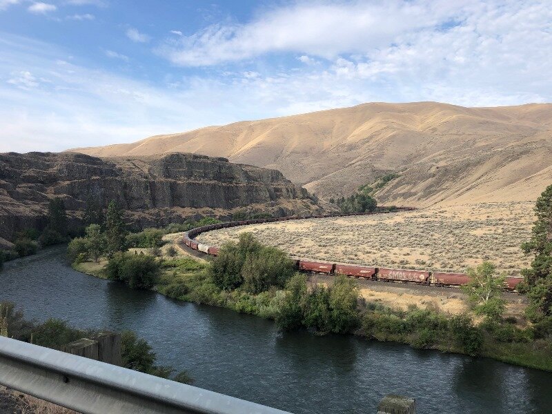  The river and the train snakes around a resistant, steep sided section of basalt. 