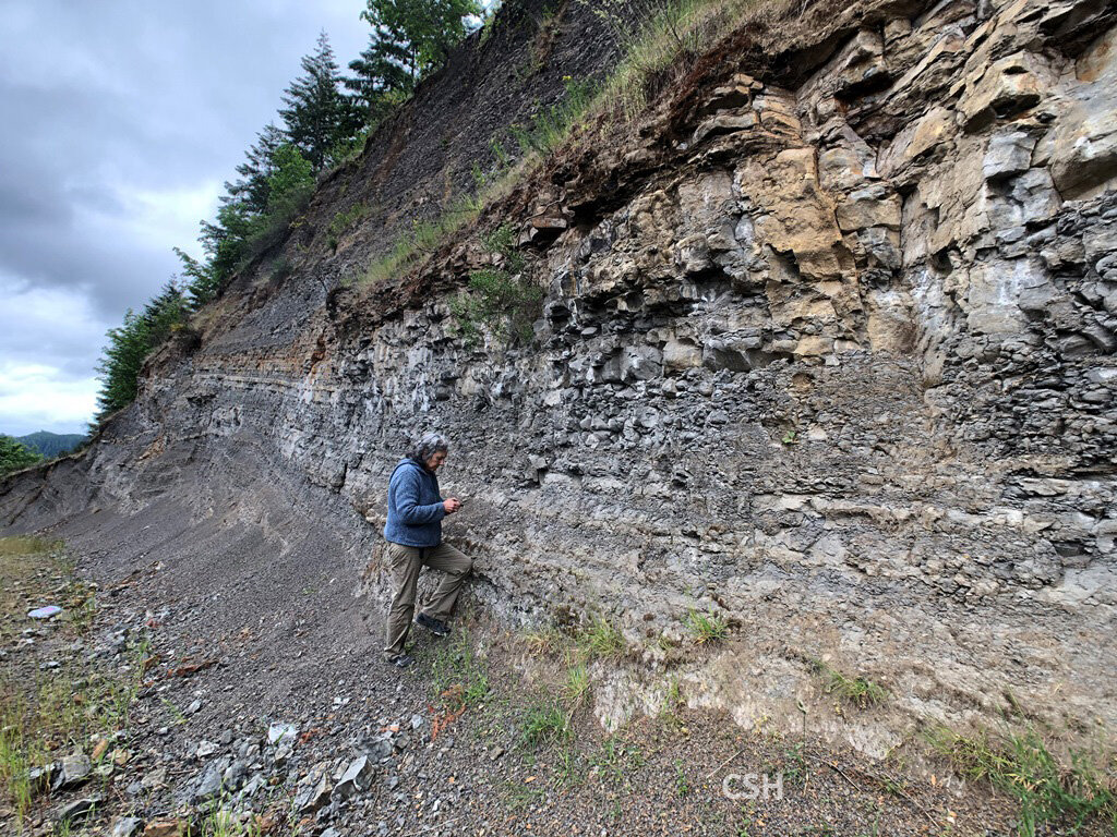  Sheila examines the Elkton Formation during the June 2021 reconnaissance. 