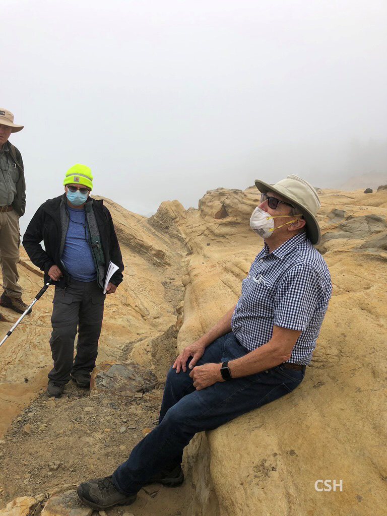  John takes a rare breather atop the Lower Coaledo stratigraphy. 