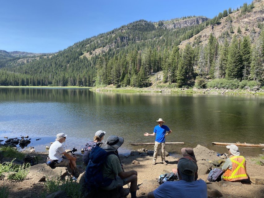  On Day 3, we enjoyed the easier 1.4 mile hike up to Strawberry Lake, a glacially-carved lake that has been dammed by a massive landslide at the north end. There is no outflow to this lake — it flows underground through the loose landslide debris and