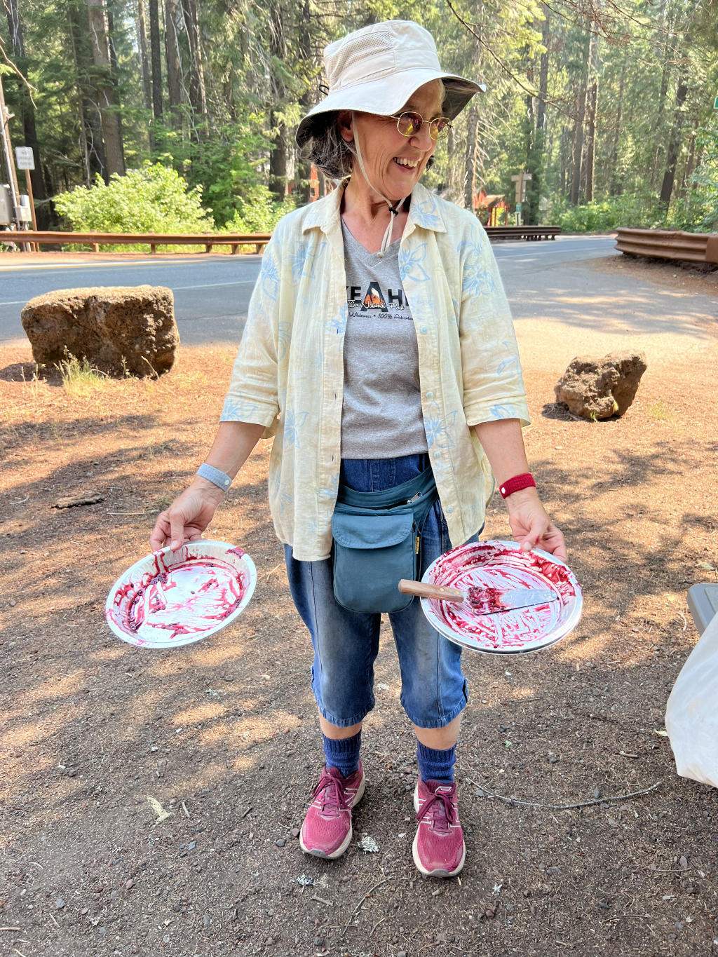  Before heading to the Rogue River Gorge, we stopped off at Beckie’s Cafe and polished off 4 pies. Here’s Barb showing the result. 