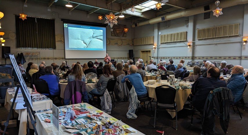  GSOC audience looks at detailed LiDAR image of mima mounds. Photo by Barbara Epstien. 