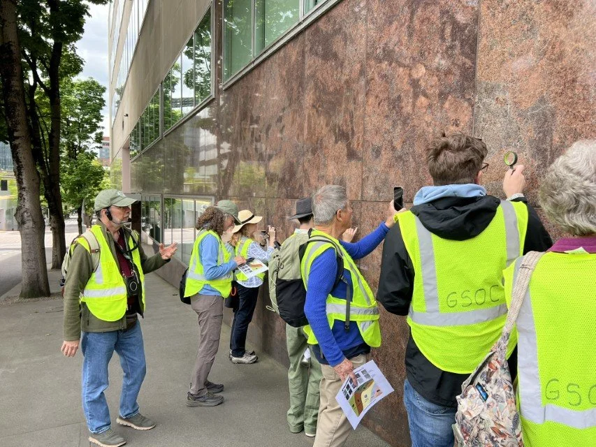  The group inspects the Cold Springs, MN, migmatite 