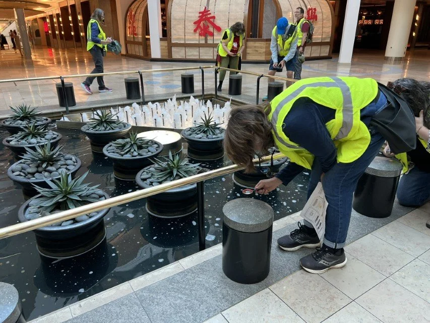  GSOC participant observes the fountain bollards 