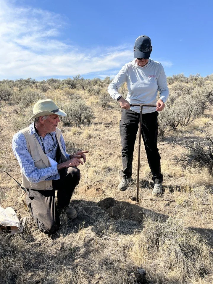  Jess augers the hole to measure the depth of the tephra. 