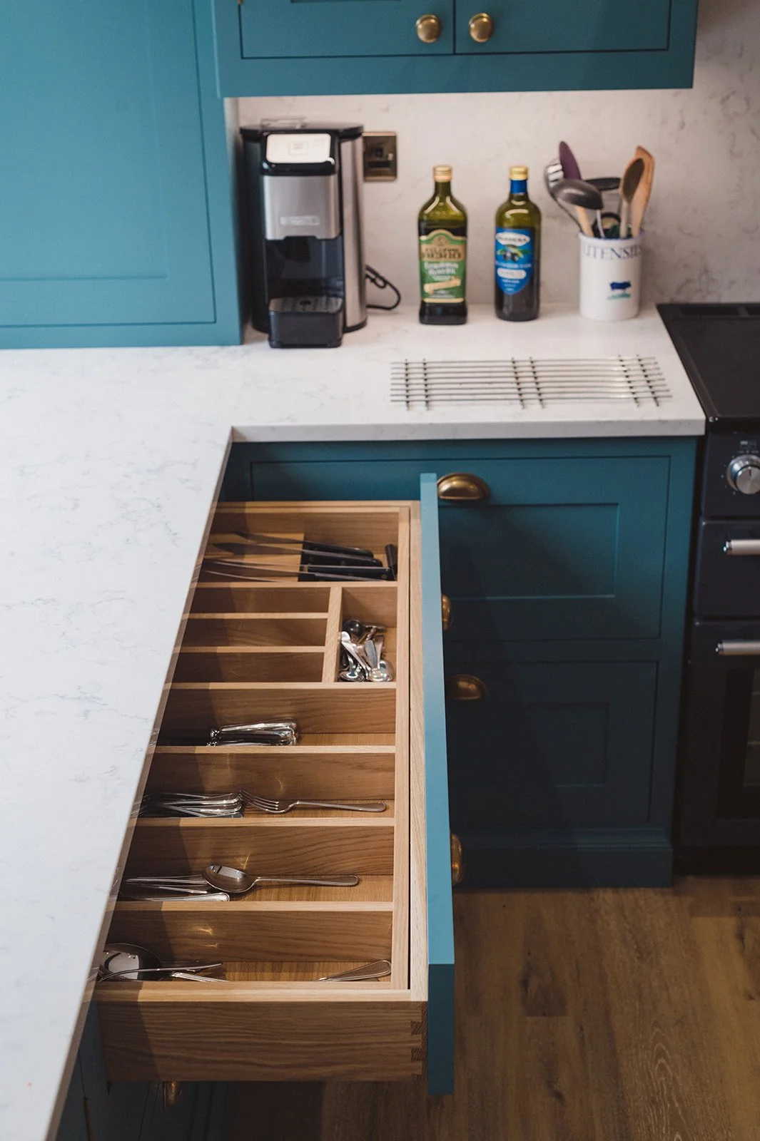 Bespoke kitchen storage drawers in St Albans Hertfordshire by Herringbone Kitchens