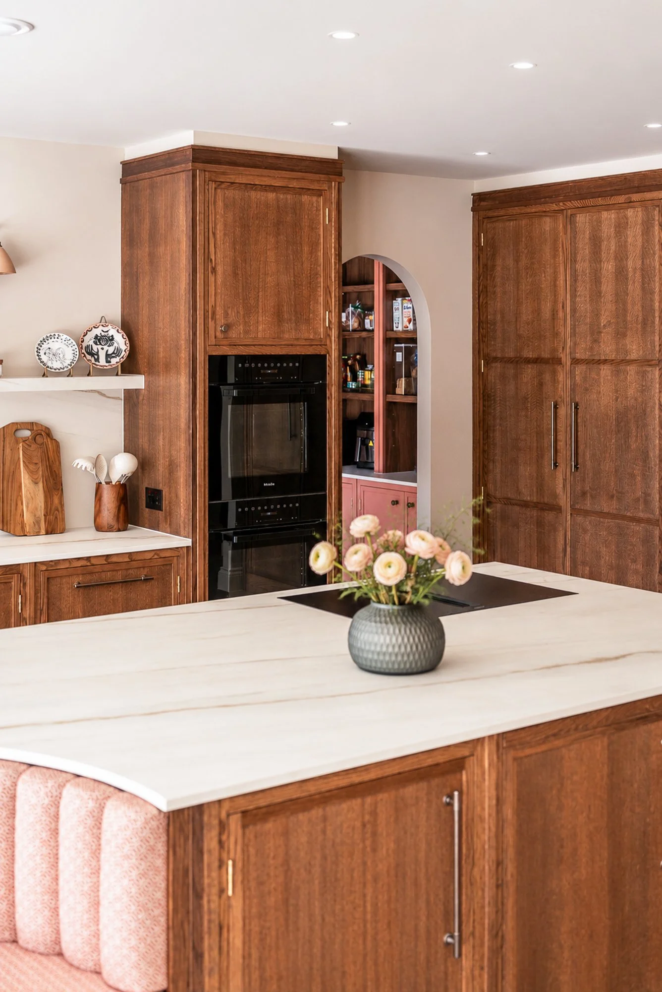 Pink and Stained Oak Kitchen