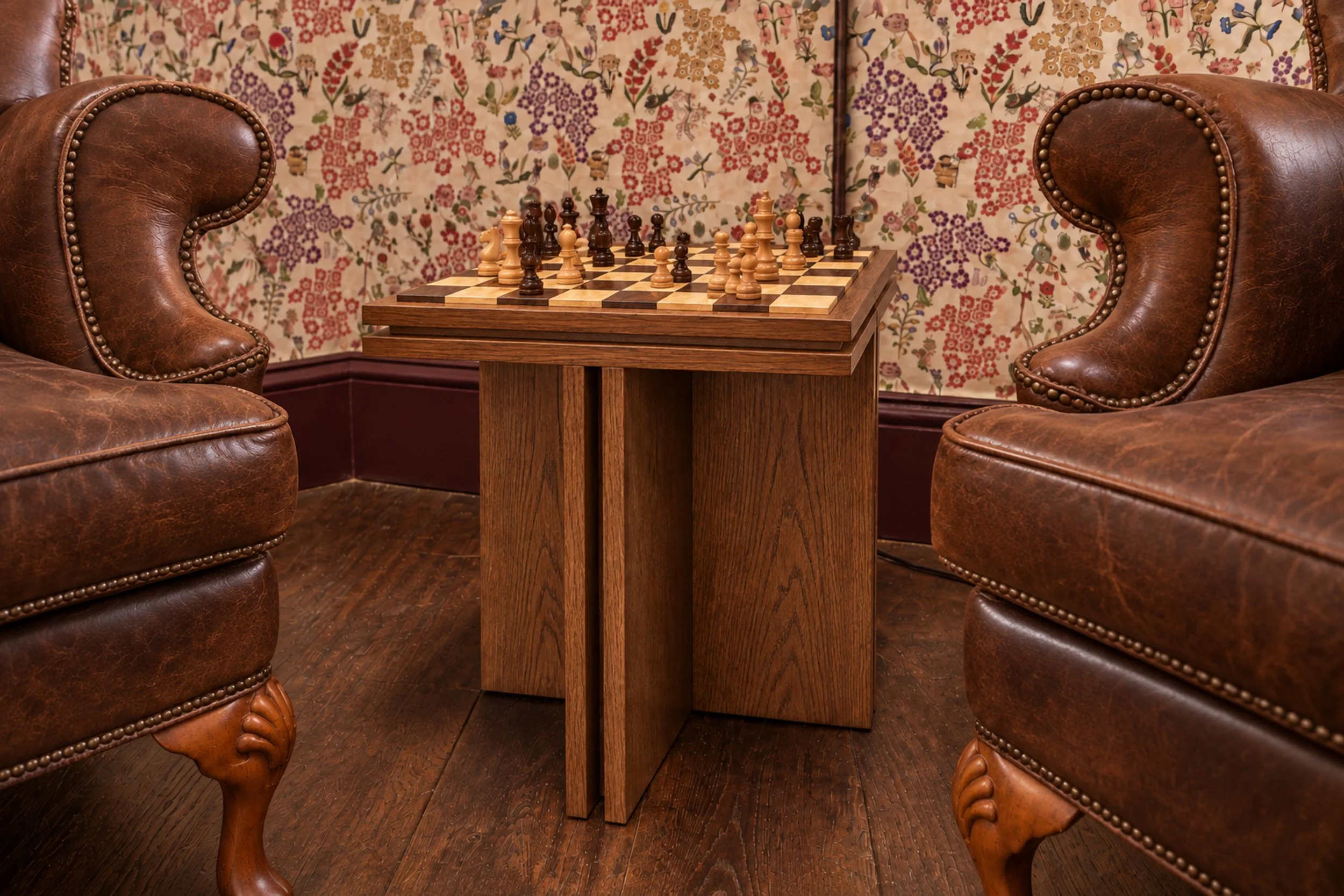 The Chess Board Side Table Stained Oak
