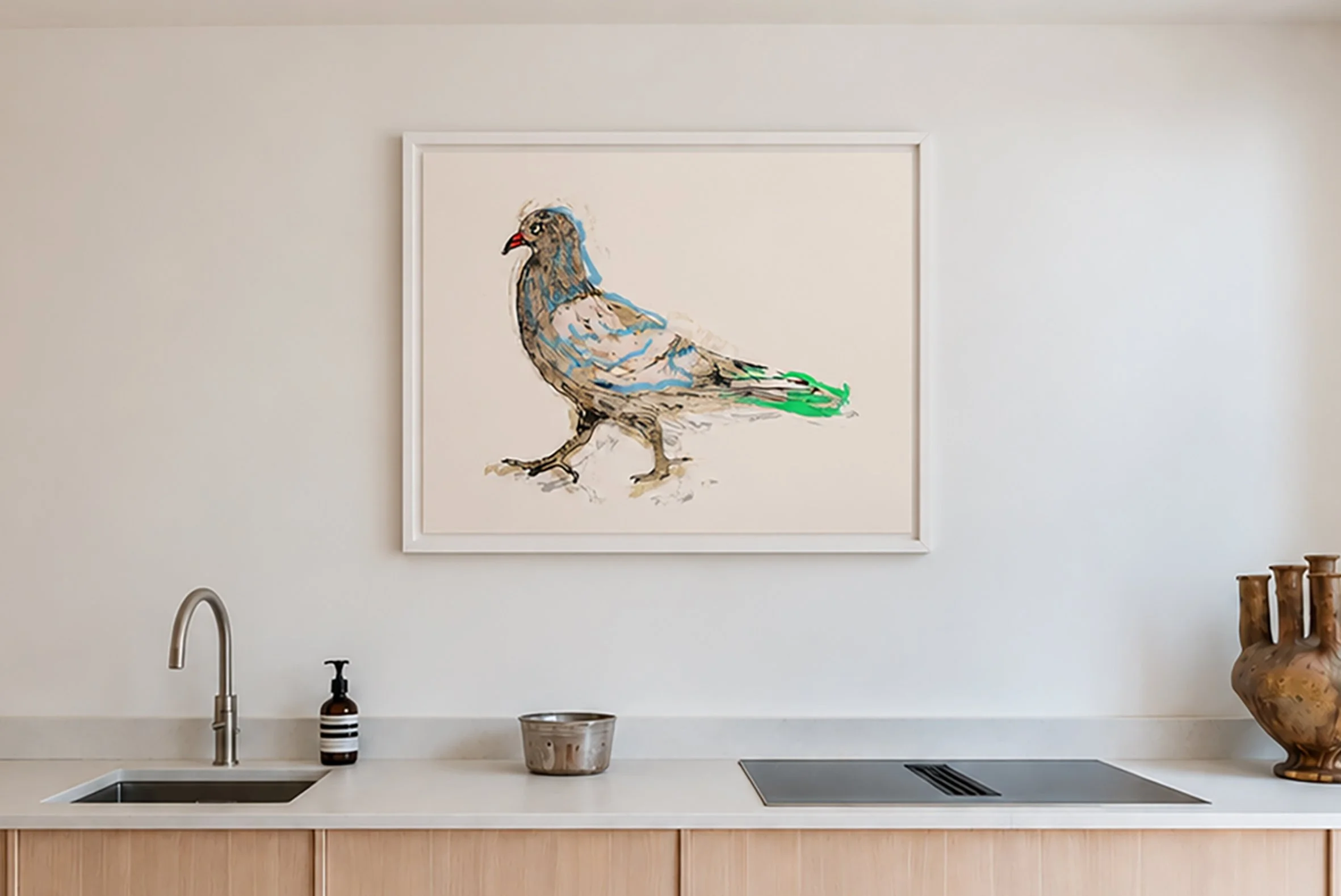 pigeon large on frame on wall_close up.jpg