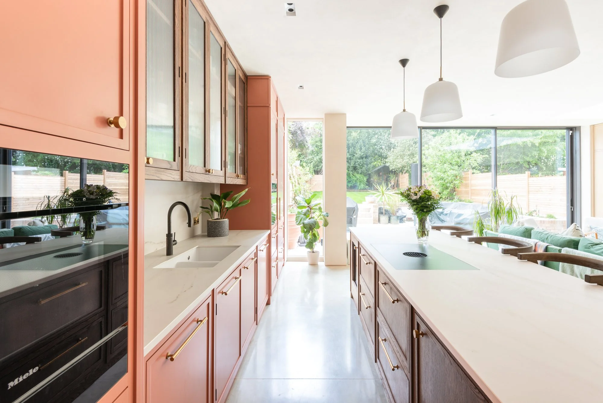 Pink and Stained Oak Kitchen